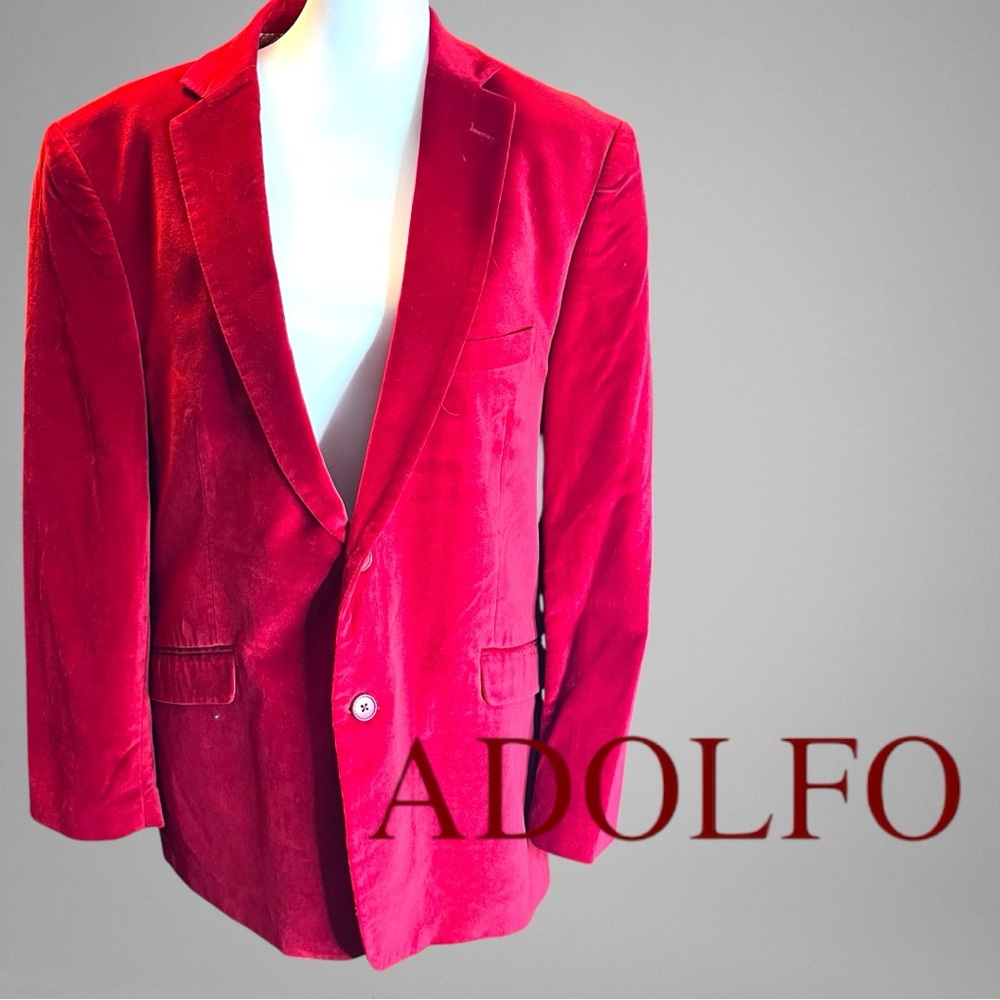 Adolfo Red Velvet Sport Coat with Notched Lapels - Picture 2 of 11